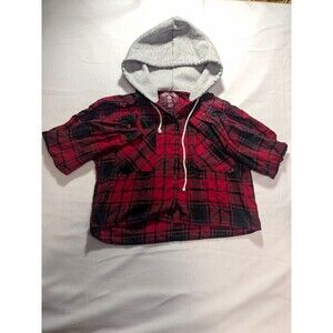 Hippie Rose Men's Hooded Plaid Flannel Shirt Jacket Shacket Red/Black Size S